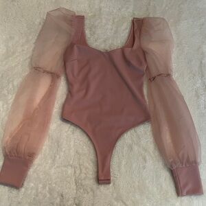 Sheer puffy sleeve bodysuit